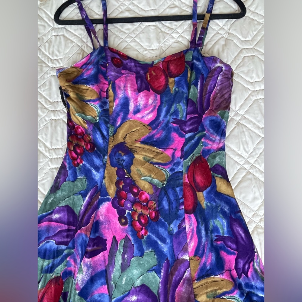 Vintage 90s All That Jazz Cotton Ruffle Floral Cut Out Back Colorful Dress - Picture 1 of 9